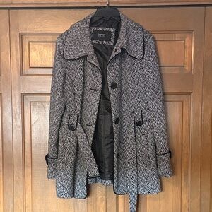 Black and White Herringbone Coat